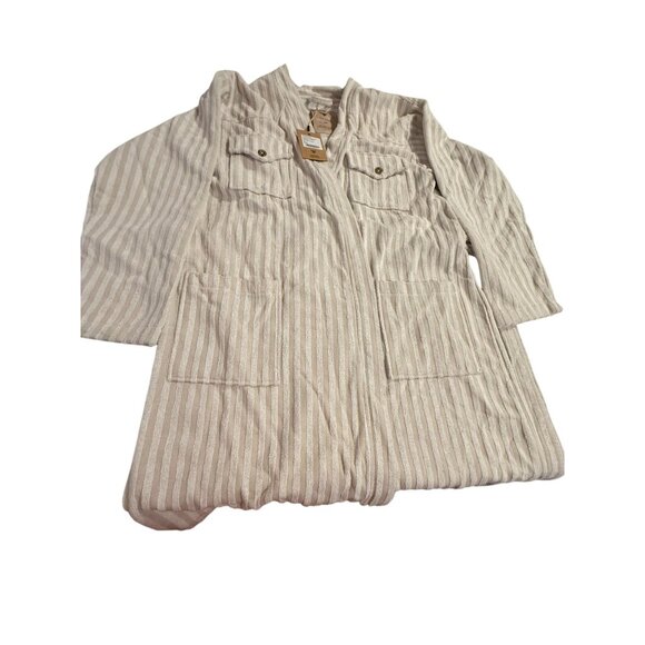 OAS Beige Striped Cowboy Robe S/M Soft Terry Cotton With Pockets Belted - NWT - Picture 2 of 4